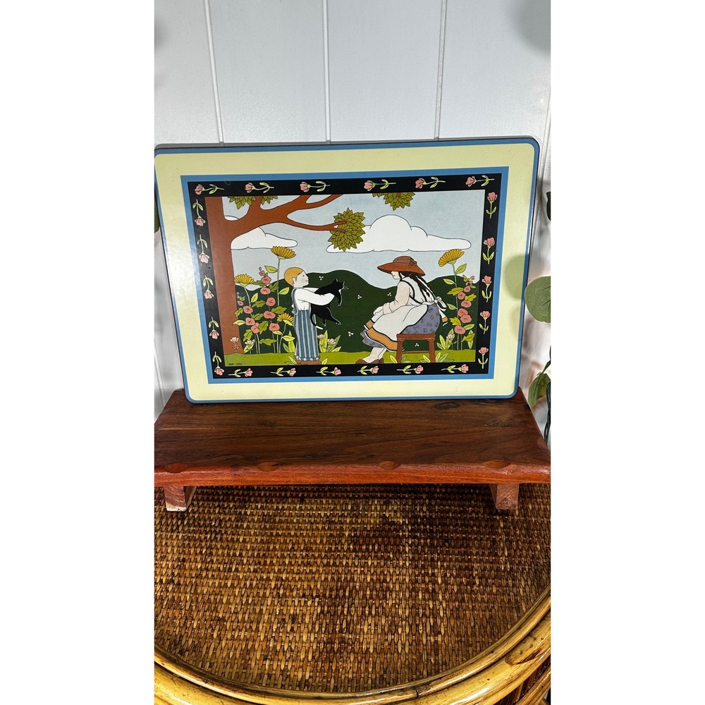 Vintage Guy Linz Folk Art Lap Tray Placemat Children Cat Garden Illustration